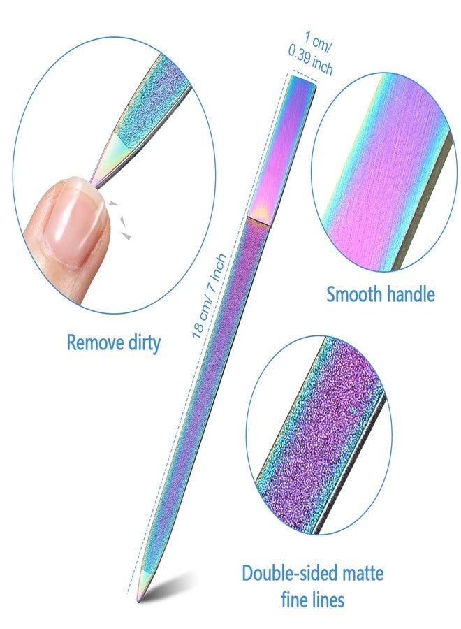 Mudder 6 Pcs Diamond Nail File for Women Men Stainless Steel Metal Double Side Nail Buffer Sapphire Rainbow Emery Boards Manicure Tool Fingernail Care Tool for Salon Home and Travel Use - Image 2